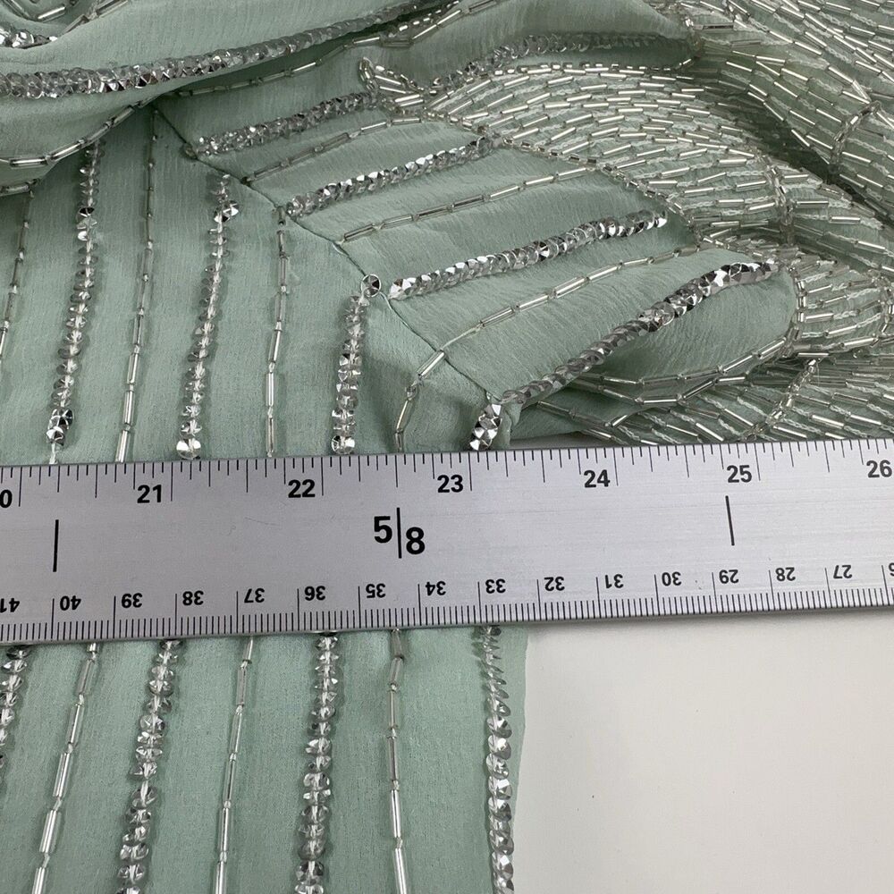 Judith Ann 2X Mint Green Silk Beaded Sequin Top Vintage 80s Glam Art Deco Blouse - Picture 6 of 10